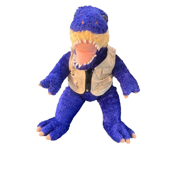 Build-A-Bear Blue T-Rex Plush Dinosaur Khaki Vest Stuffed Animal Toy 19" Tall - Picture 1 of 6